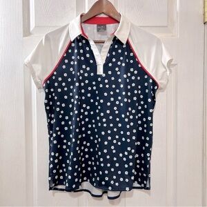 Belyn Key Women's Golf Polo Blue White Pink Floral Size Large